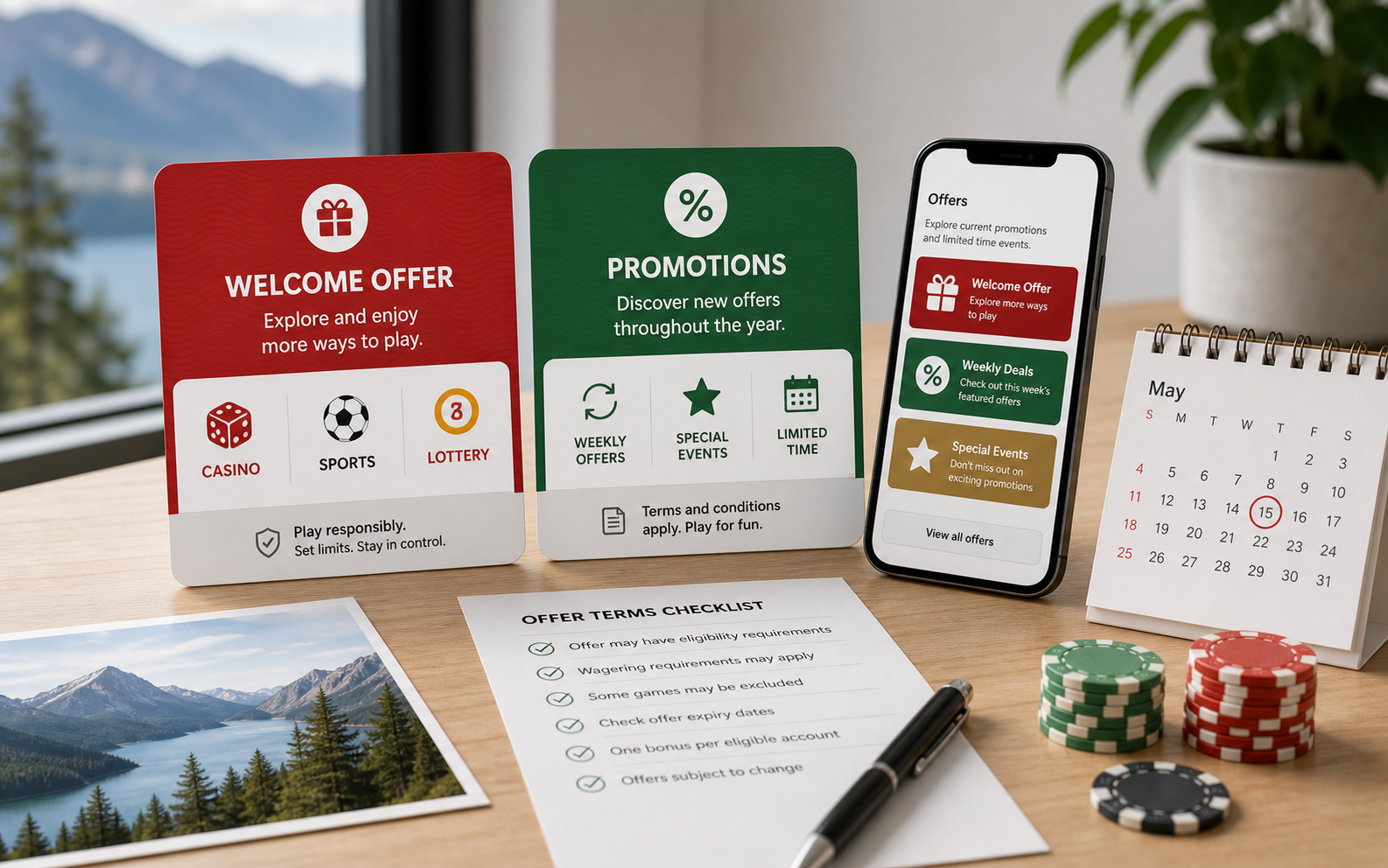 Offer cards and terms checklist for British Columbia players
